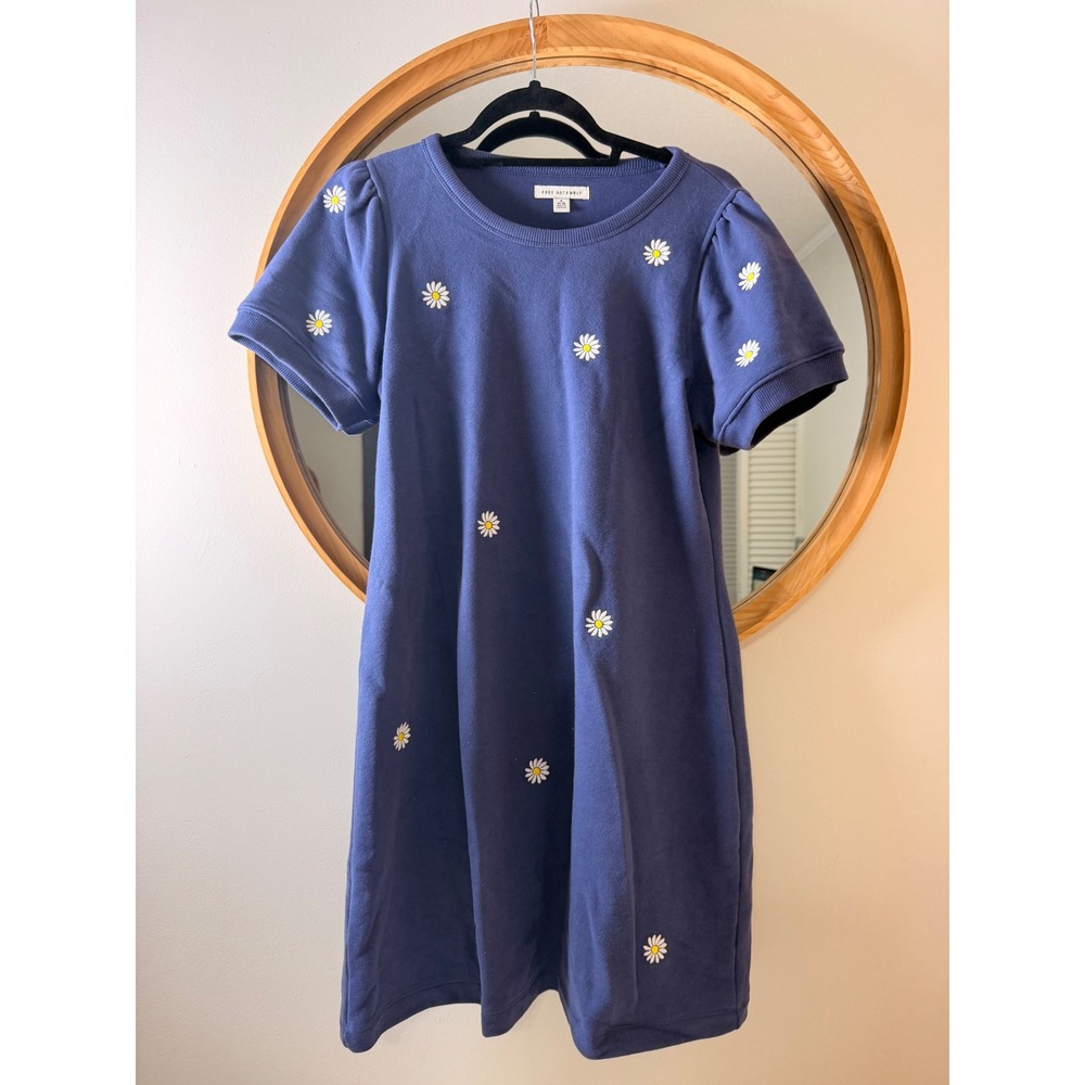 Free Assembly T-Shirt‎ Dress Women Small Blue Excellent Daisy Puff Sleeve Casual